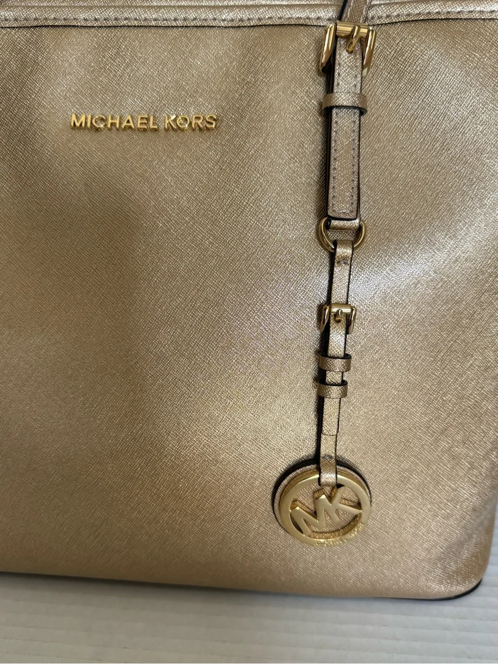 Michael Kors Metallic Gold Tote with Logo Charm